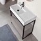Console Sink Vanity With Ceramic Sink and Grey Oak Drawer